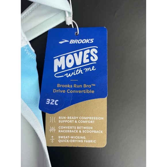 Brooks 32C Drive Convertible Run Blue Vivid Teal Sports Bra Wicking Compression - Picture 8 of 10